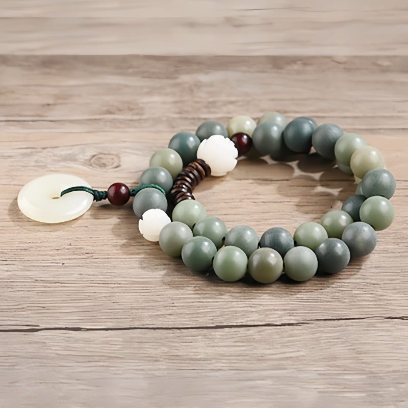 Pulsera de Jade de Loto con Semilla de Bodhi Cian Cyan Bodhi Seed Lotus Jade Bracelet