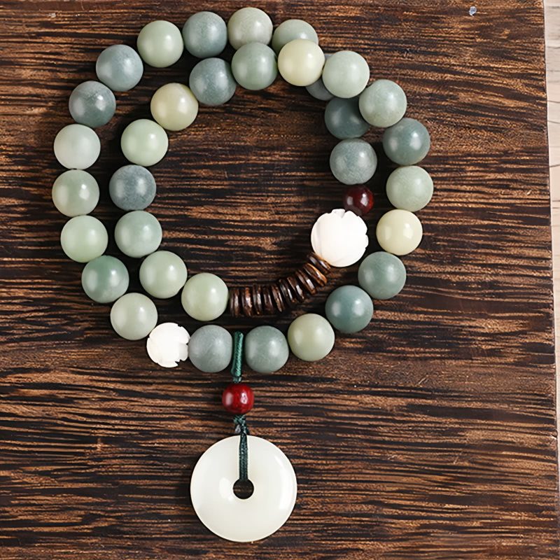 Pulsera de Jade de Loto con Semilla de Bodhi Cian Cyan Bodhi Seed Lotus Jade Bracelet