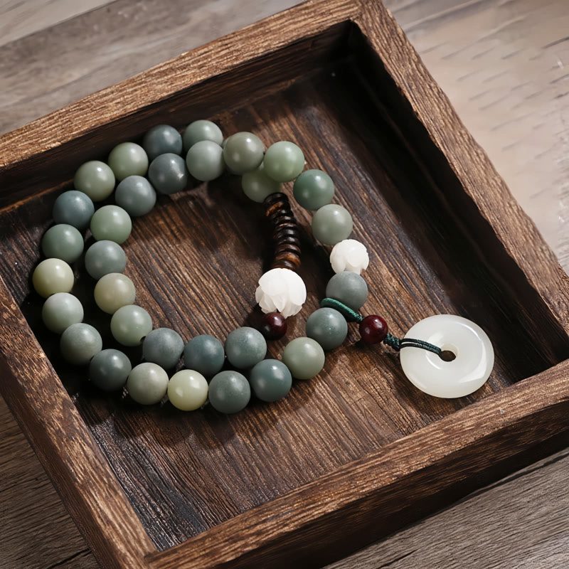 Pulsera de Jade de Loto con Semilla de Bodhi Cian Cyan Bodhi Seed Lotus Jade Bracelet