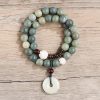 Pulsera de Jade de Loto con Semilla de Bodhi Cian Cyan Bodhi Seed Lotus Jade Bracelet