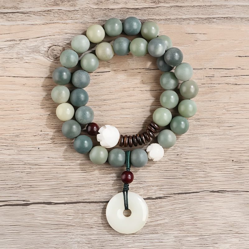 Pulsera de Jade de Loto con Semilla de Bodhi Cian Cyan Bodhi Seed Lotus Jade Bracelet