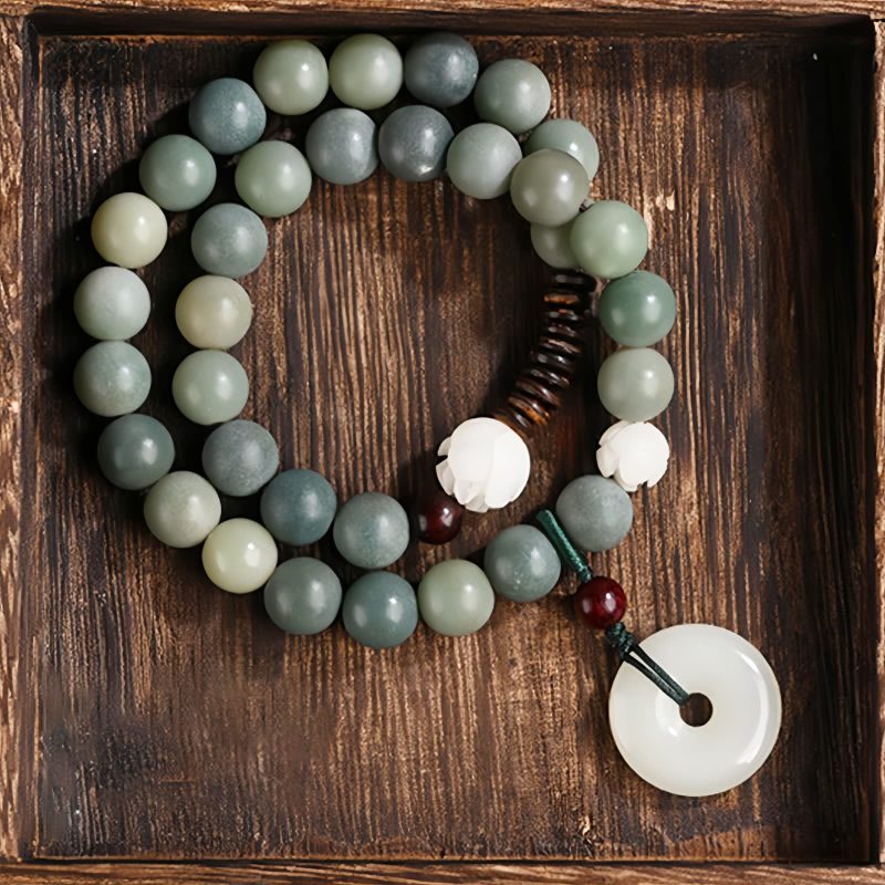 Pulsera de Jade de Loto con Semilla de Bodhi Cian Cyan Bodhi Seed Lotus Jade Bracelet