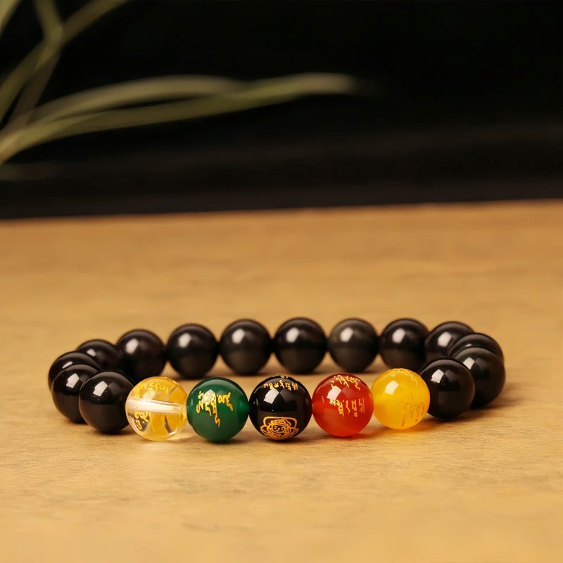 Pulseira de Ágata dos Cinco Elementos para Aumento de Riqueza Five Elements Agate Wealth Enhancement Bracelet