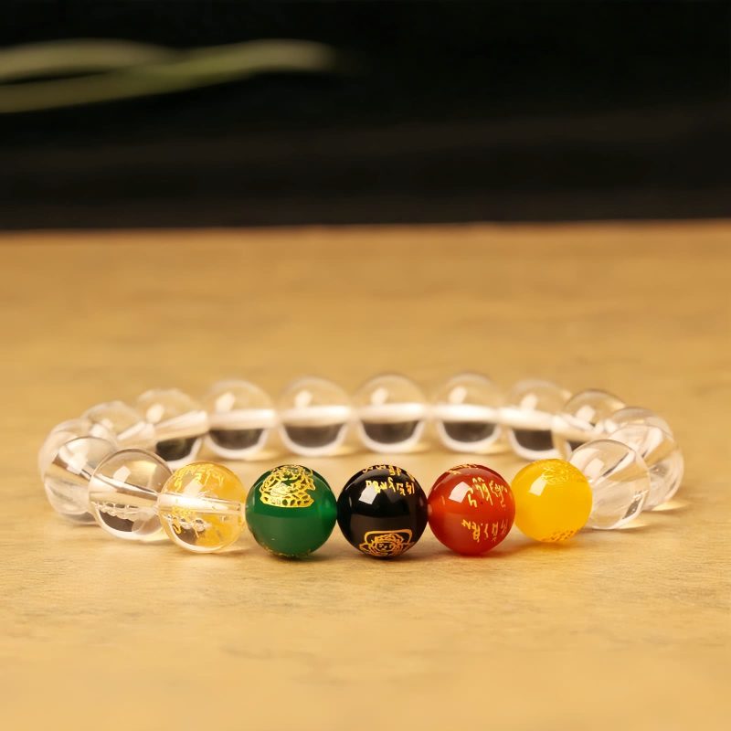 Pulseira de Ágata dos Cinco Elementos para Aumento de Riqueza Five Elements Agate Wealth Enhancement Bracelet