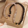 Pulseira de Lótus com Obsidiana Dourada e Ágata Cinza Gold Sheen Obsidian Lotus Charm Bracelet