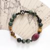 成功への緑瑪瑙三眼天珠ブレスレット Green Agate Three-eyed Dzi Bracelet for Success