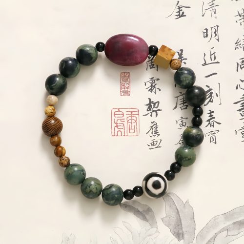成功への緑瑪瑙三眼天珠ブレスレット 成功への緑瑪瑙三眼天珠ブレスレット