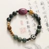 成功への緑瑪瑙三眼天珠ブレスレット Green Agate Three-eyed Dzi Bracelet for Success