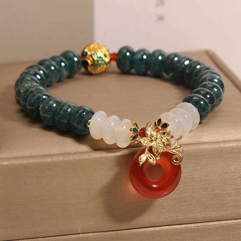 Pulsera de Suerte de Jade y Ágata con Hebilla de Paz Jade and Agate Luck Bracelet with Peace Buckle