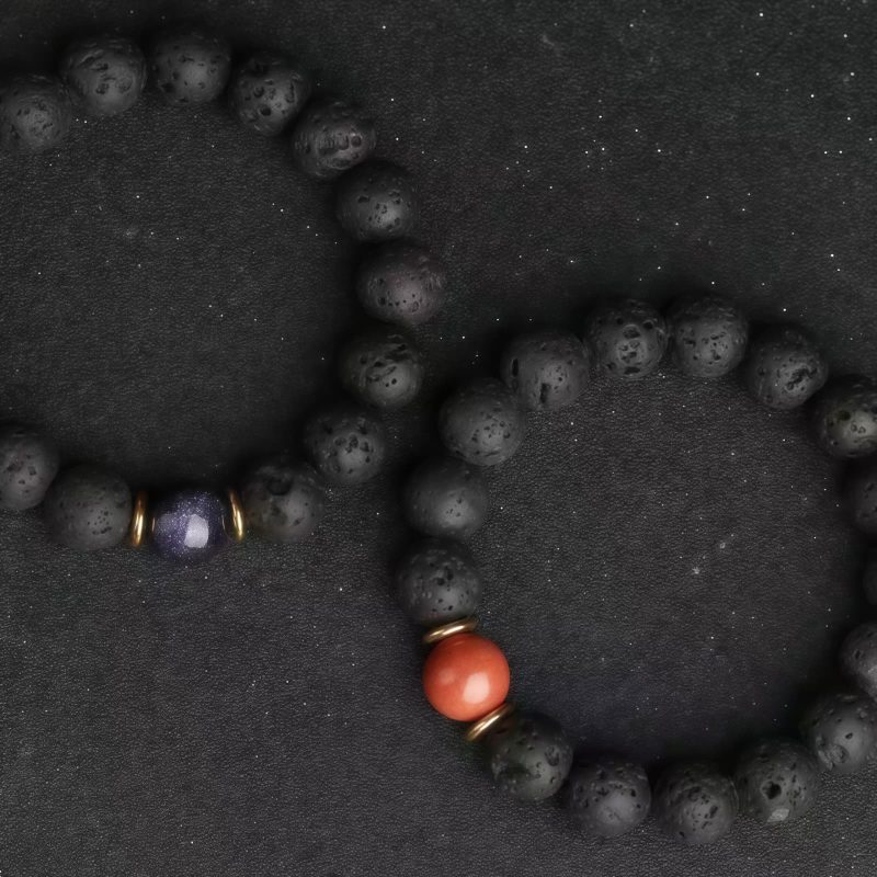 Pulsera de Sanación con Roca de Lava y Piedra Arenisca Azul Lava Rock Blue Sandstone Healing Bracelet