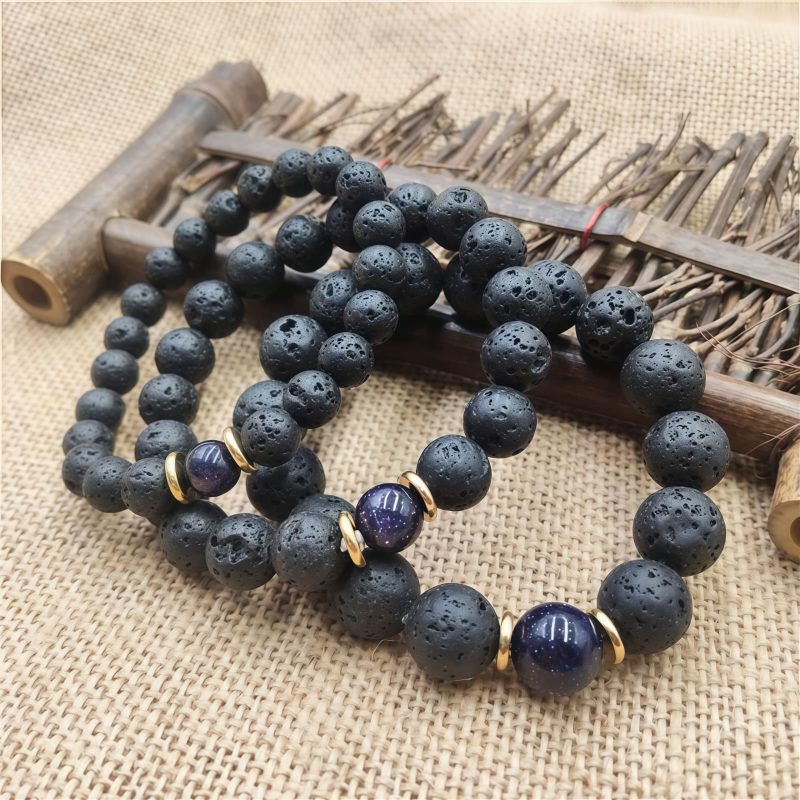 Pulsera de Sanación con Roca de Lava y Piedra Arenisca Azul Lava Rock Blue Sandstone Healing Bracelet