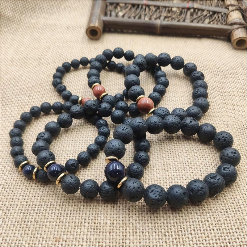 Pulsera de Sanación con Roca de Lava y Piedra Arenisca Azul Lava Rock Blue Sandstone Healing Bracelet