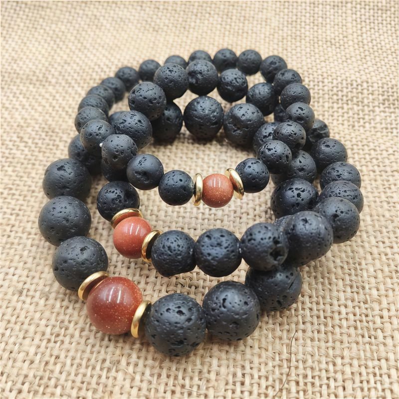 Pulsera de Sanación con Roca de Lava y Piedra Arenisca Azul Lava Rock Blue Sandstone Healing Bracelet