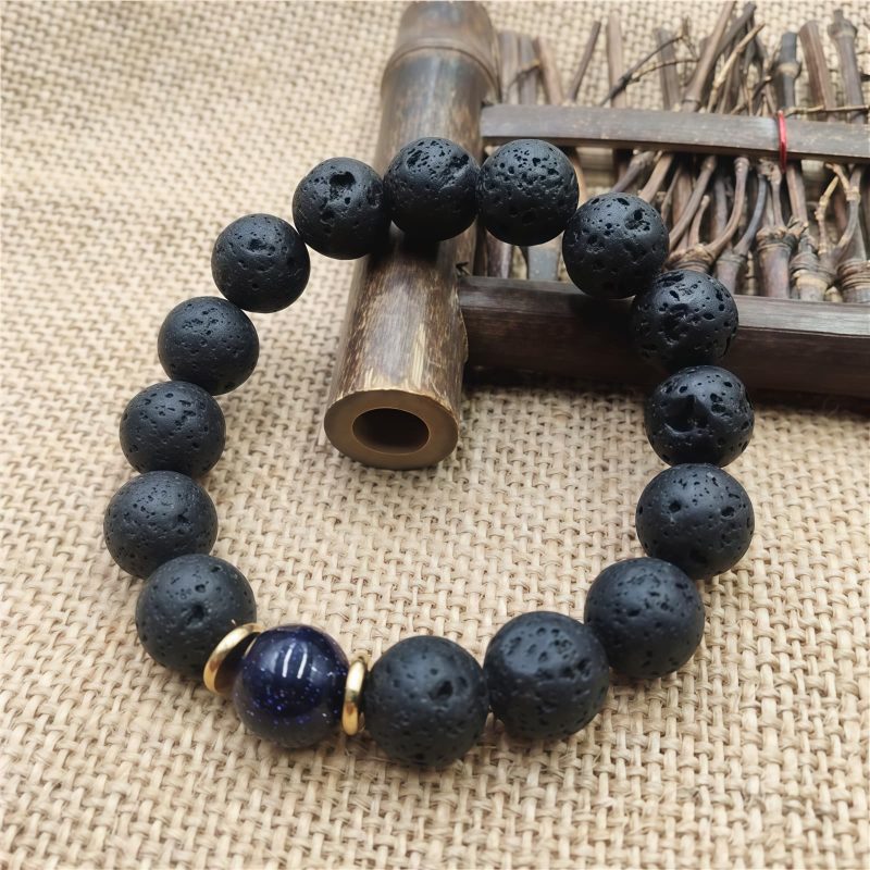 Pulsera de Sanación con Roca de Lava y Piedra Arenisca Azul Lava Rock Blue Sandstone Healing Bracelet