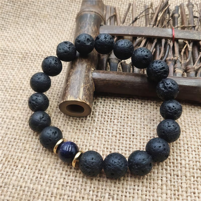 Pulsera de Sanación con Roca de Lava y Piedra Arenisca Azul Lava Rock Blue Sandstone Healing Bracelet