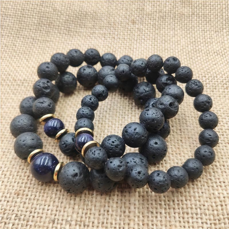 Pulsera de Sanación con Roca de Lava y Piedra Arenisca Azul Lava Rock Blue Sandstone Healing Bracelet