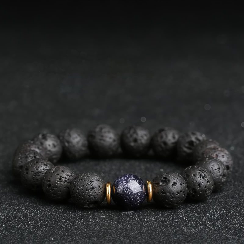 Pulsera de Sanación con Roca de Lava y Piedra Arenisca Azul Lava Rock Blue Sandstone Healing Bracelet