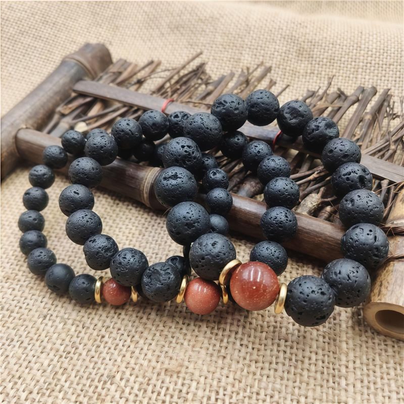 Pulsera de Sanación con Roca de Lava y Piedra Arenisca Azul Lava Rock Blue Sandstone Healing Bracelet