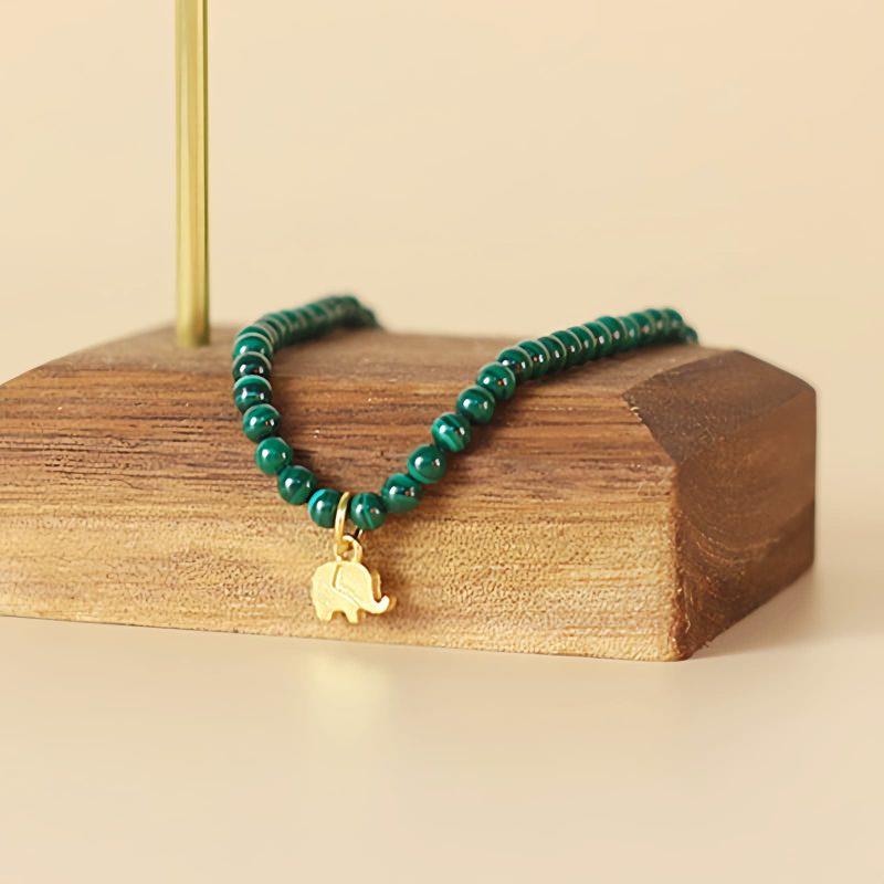 Pulseira Natural de Malachite com Encanto de Elefante Natural Malachite Elephant Charm Bracelet