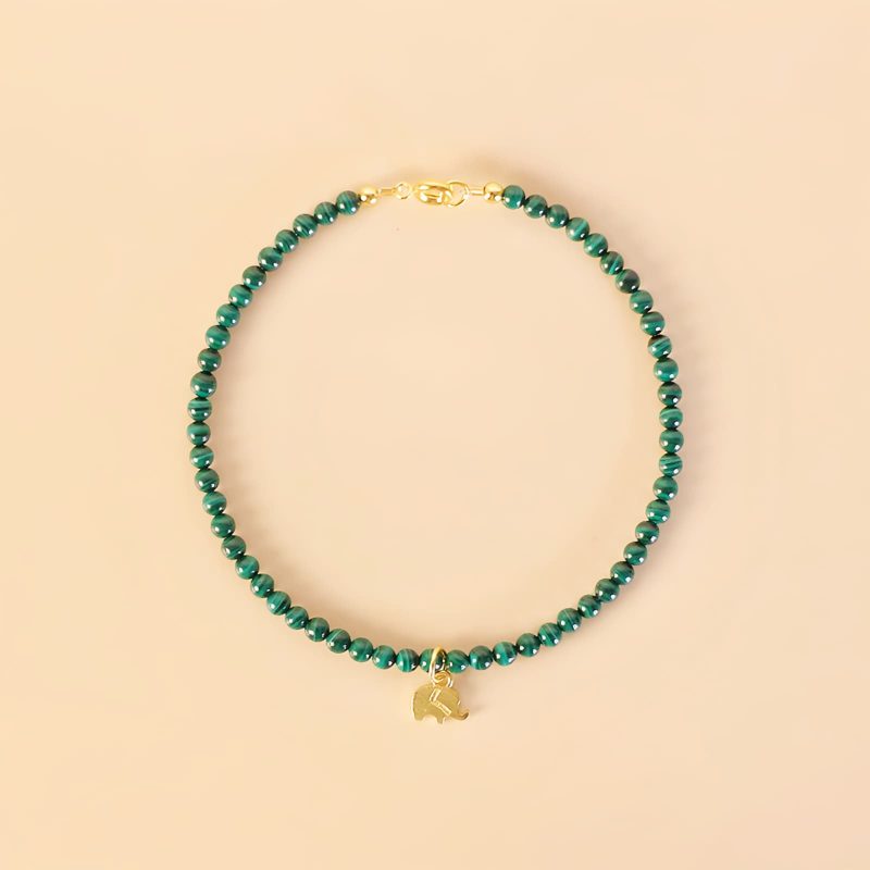 Pulseira Natural de Malachite com Encanto de Elefante Natural Malachite Elephant Charm Bracelet