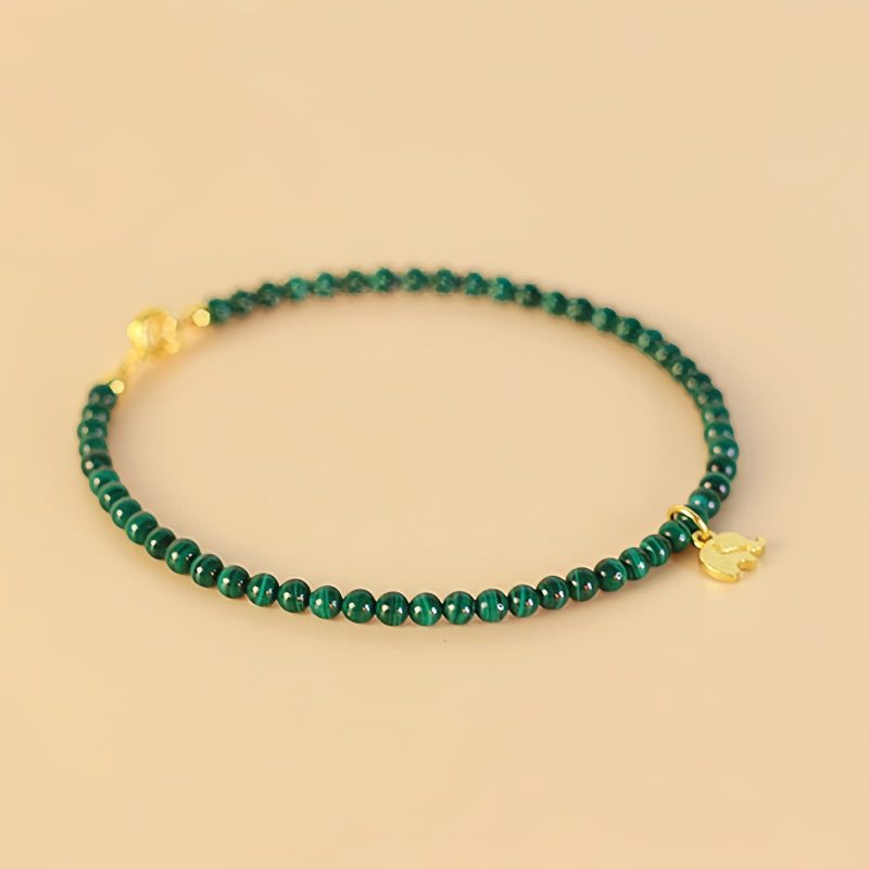 Pulseira Natural de Malachite com Encanto de Elefante Natural Malachite Elephant Charm Bracelet