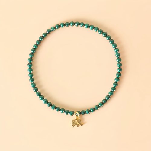Pulsera con Encanto de Elefante de Malaquita Natural Pulsera con Encanto de Elefante de Malaquita Natural