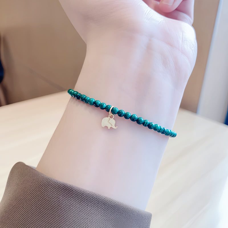 Pulseira Natural de Malachite com Encanto de Elefante Natural Malachite Elephant Charm Bracelet