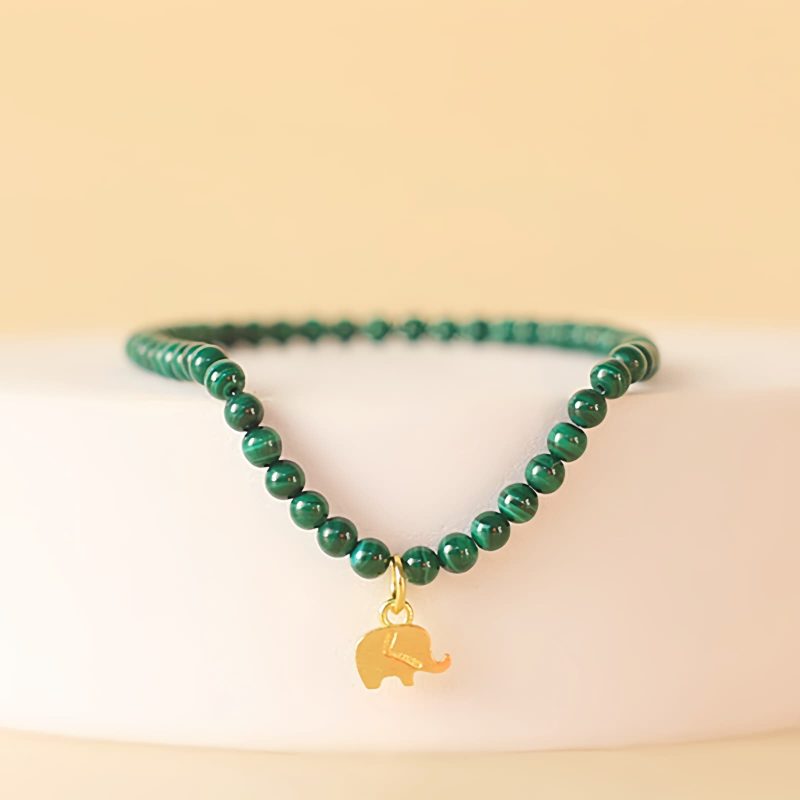 Pulseira Natural de Malachite com Encanto de Elefante Natural Malachite Elephant Charm Bracelet