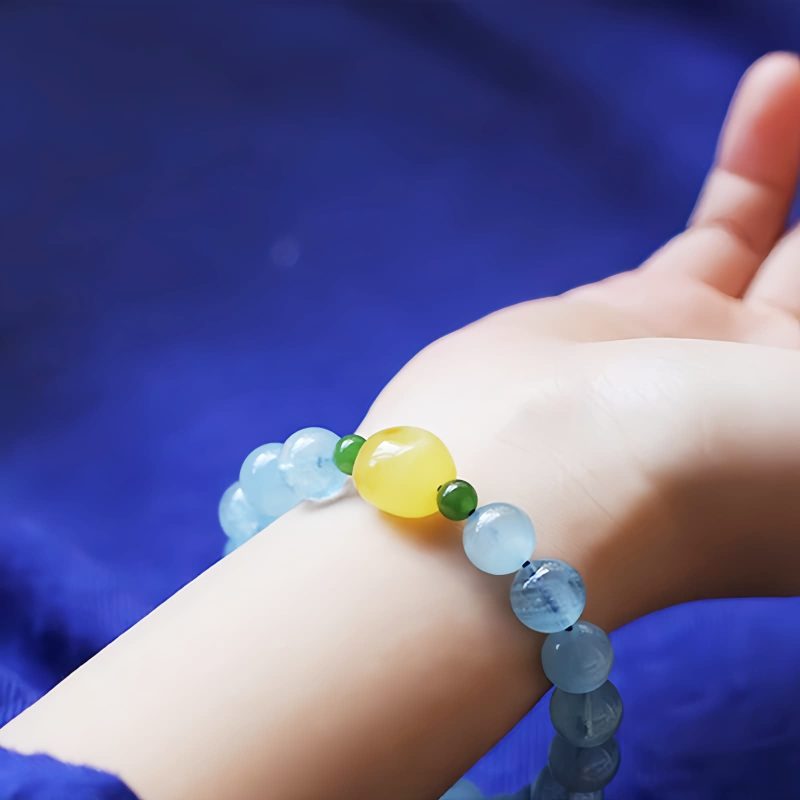 Pulsera Curativa de Aguamarina y Ámbar Natural Natural Aquamarine Amber Healing Bracelet