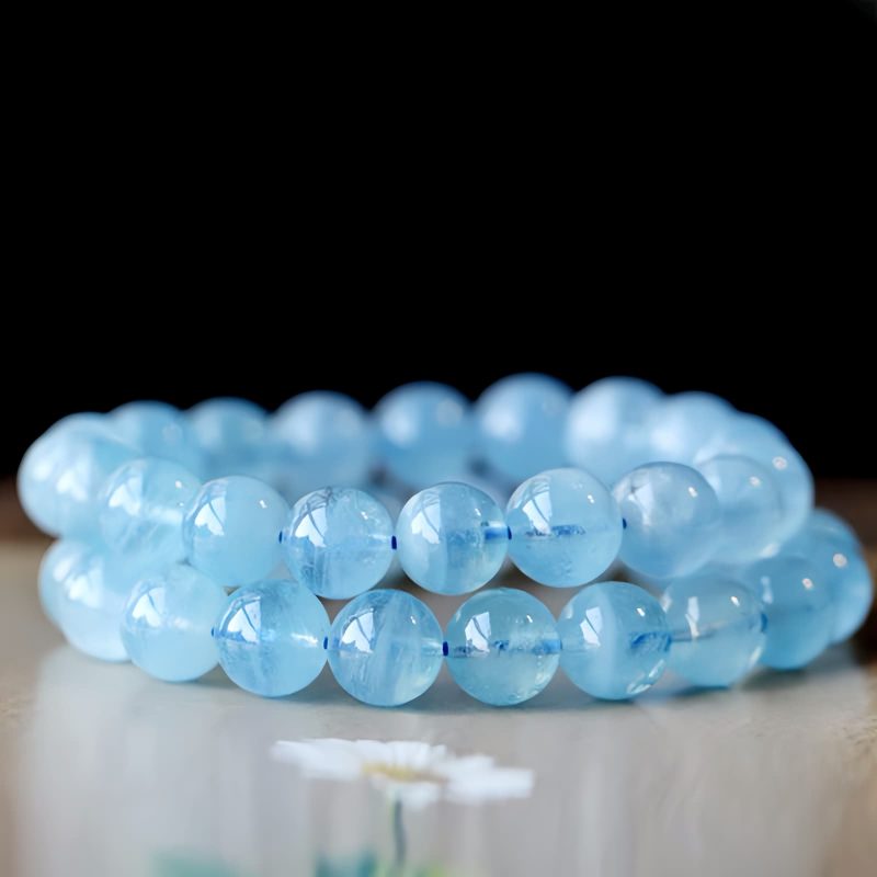 Pulsera Curativa de Aguamarina y Ámbar Natural Natural Aquamarine Amber Healing Bracelet