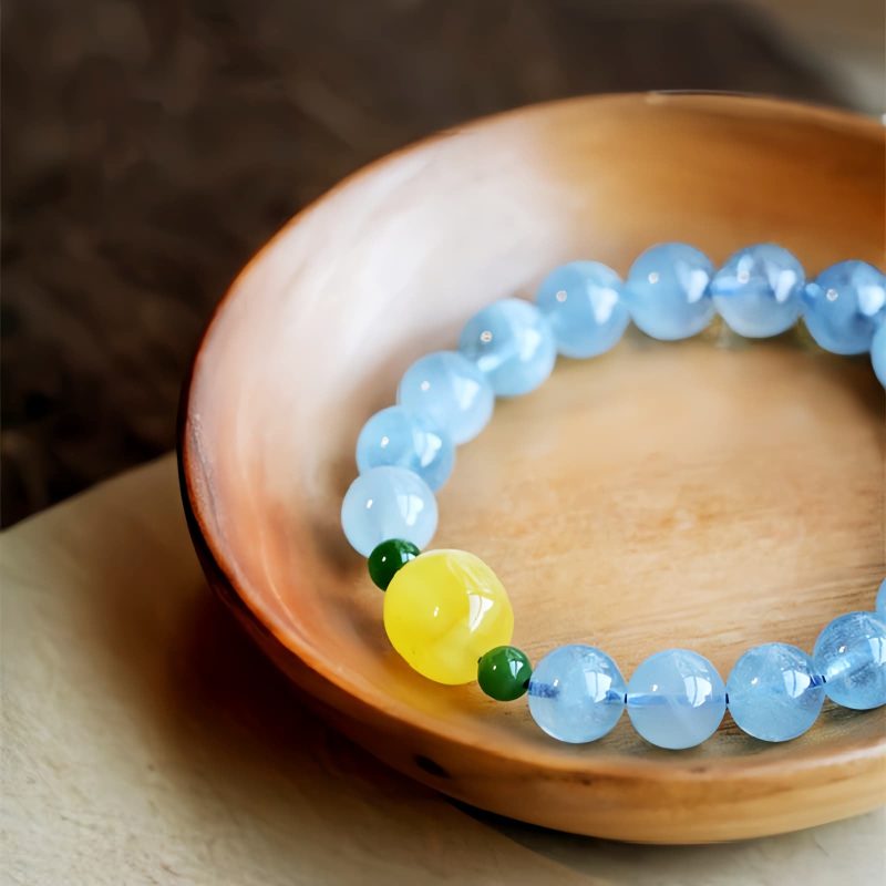 Pulsera Curativa de Aguamarina y Ámbar Natural Natural Aquamarine Amber Healing Bracelet