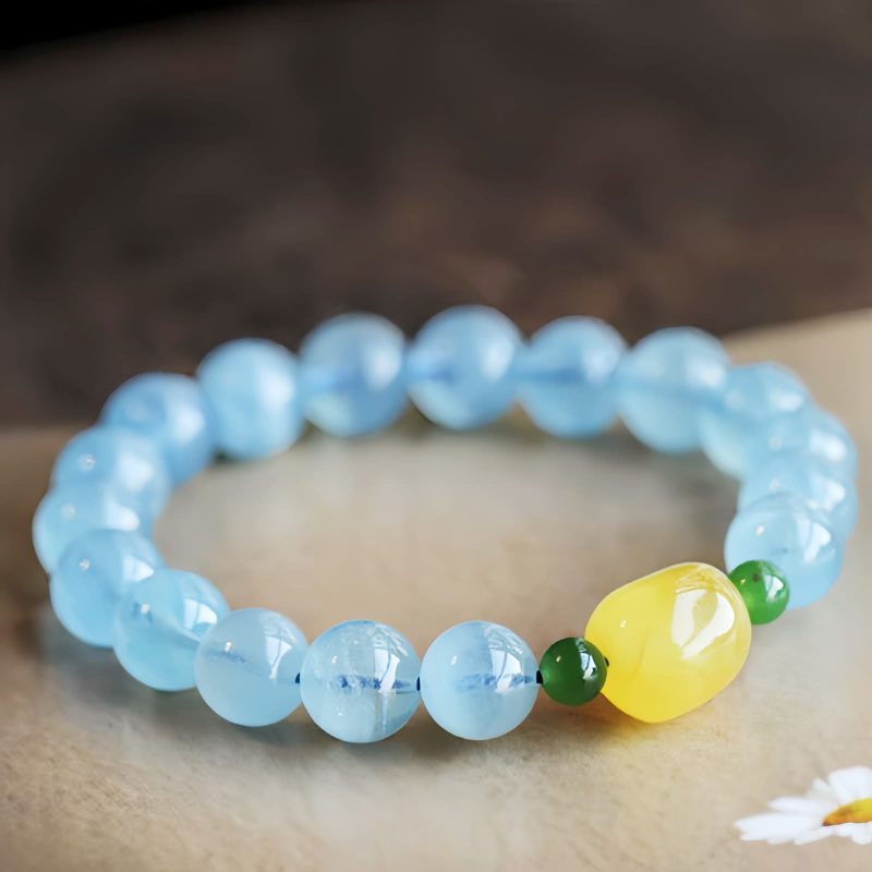 Pulsera Curativa de Aguamarina y Ámbar Natural Natural Aquamarine Amber Healing Bracelet