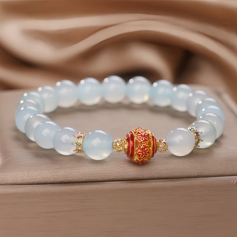 Pulsera Energética de Flor de Aguamarina Natural Curativa Natural Aquamarine Healing Flower Energy Bracelet