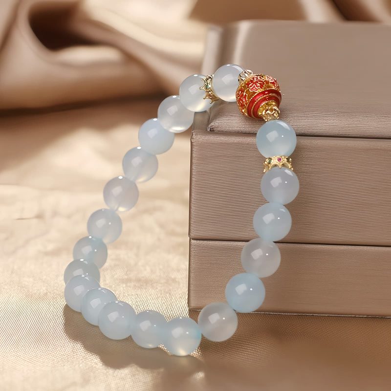 Pulsera Energética de Flor de Aguamarina Natural Curativa Natural Aquamarine Healing Flower Energy Bracelet
