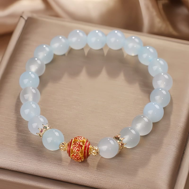 Pulsera Energética de Flor de Aguamarina Natural Curativa Natural Aquamarine Healing Flower Energy Bracelet