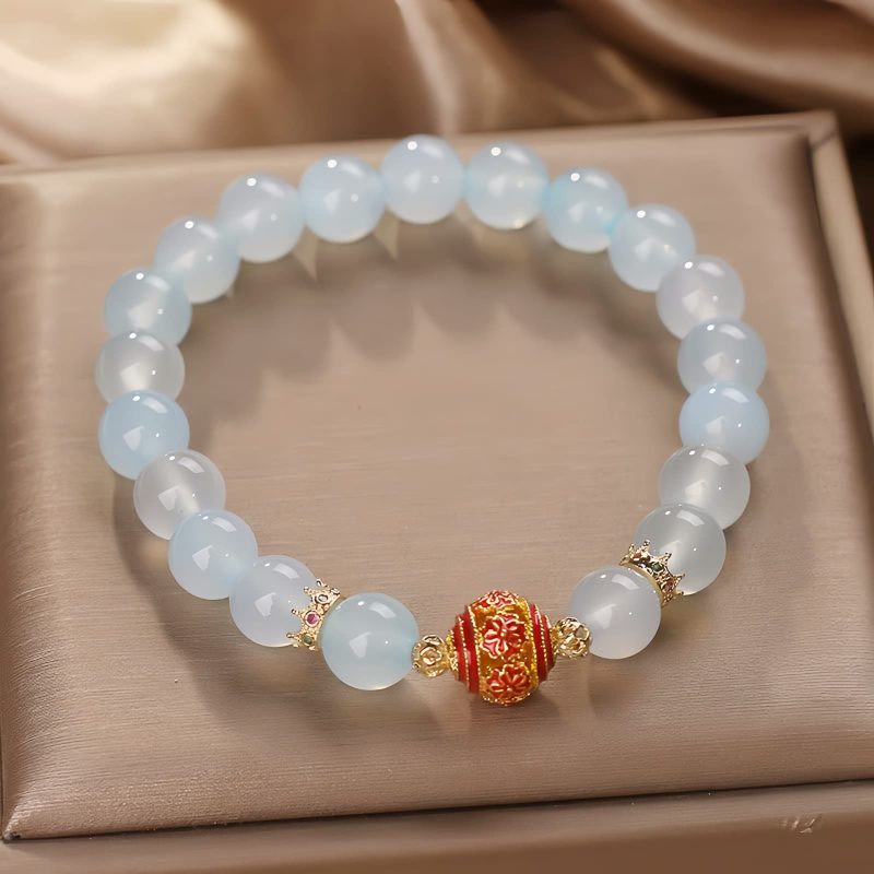 Pulsera Energética de Flor de Aguamarina Natural Curativa Natural Aquamarine Healing Flower Energy Bracelet