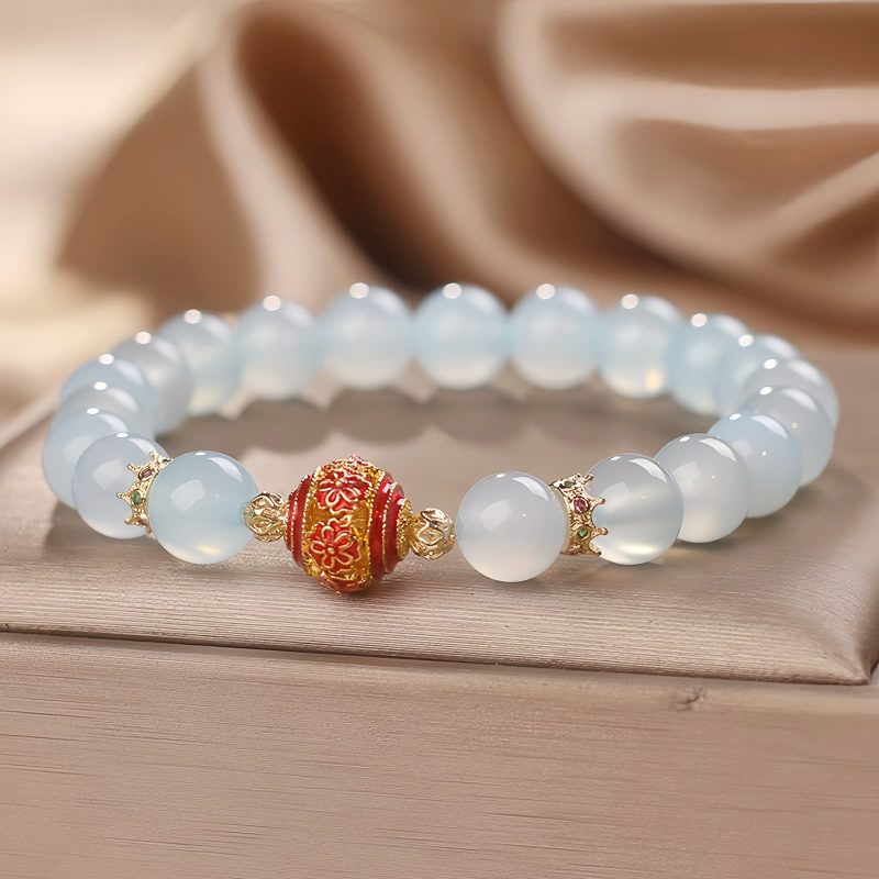 Pulsera Energética de Flor de Aguamarina Natural Curativa Natural Aquamarine Healing Flower Energy Bracelet