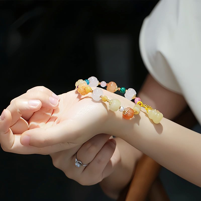 Pulseira Natural de Jato Dourado Pixiu para Riqueza Natural Golden Silk Jade Pixiu Wealth Bracelet