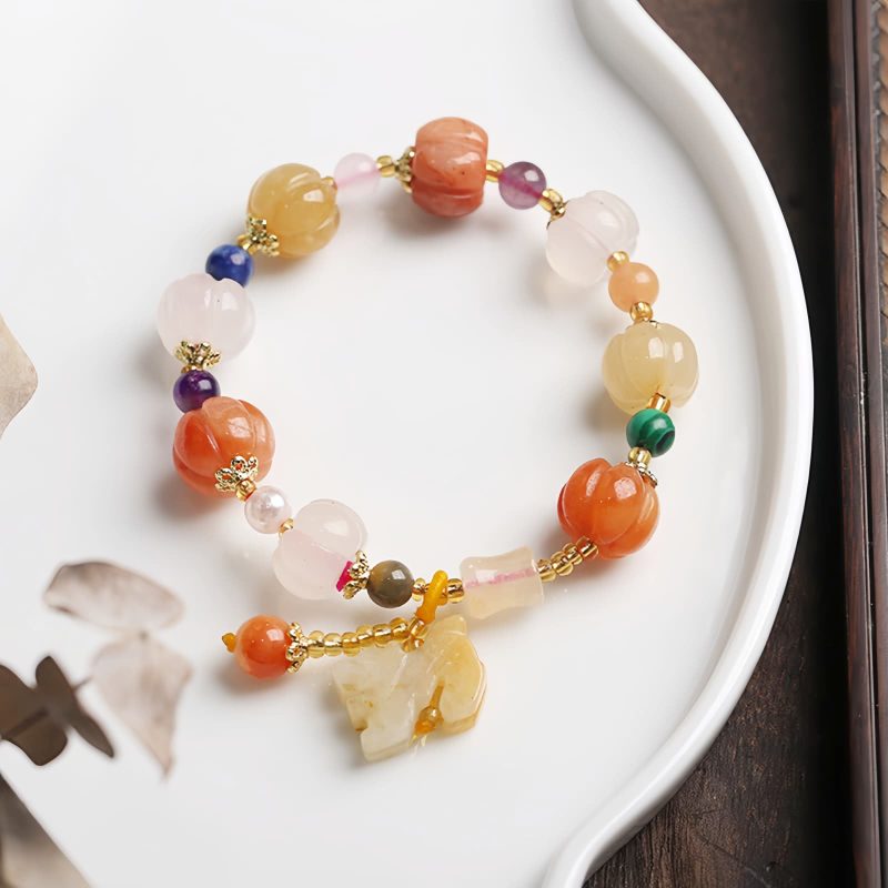 Pulseira Natural de Jato Dourado Pixiu para Riqueza Natural Golden Silk Jade Pixiu Wealth Bracelet