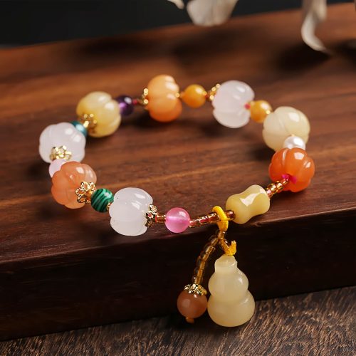 Pulsera de la Fortuna con Jade Dorado de Seda y Pixiu Pulsera de la Fortuna con Jade Dorado de Seda y Pixiu