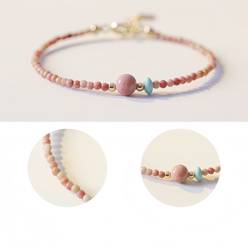 Pulsera de Energía Amorosa con Rodonita Bañada en Oro de 14K 14K Gold Plated Rhodonite Loving Energy Bracelet
