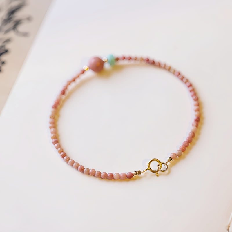 Pulsera de Energía Amorosa con Rodonita Bañada en Oro de 14K 14K Gold Plated Rhodonite Loving Energy Bracelet