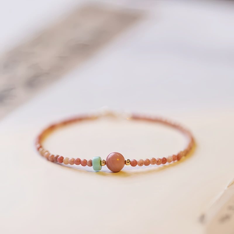 Pulsera de Energía Amorosa con Rodonita Bañada en Oro de 14K 14K Gold Plated Rhodonite Loving Energy Bracelet