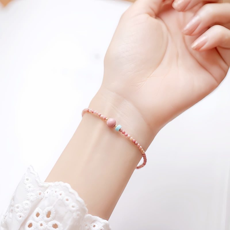 Pulsera de Energía Amorosa con Rodonita Bañada en Oro de 14K 14K Gold Plated Rhodonite Loving Energy Bracelet