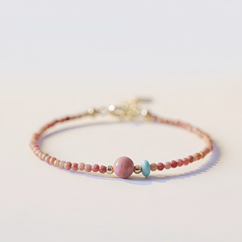 Pulsera de Energía Amorosa con Rodonita Bañada en Oro de 14K 14K Gold Plated Rhodonite Loving Energy Bracelet