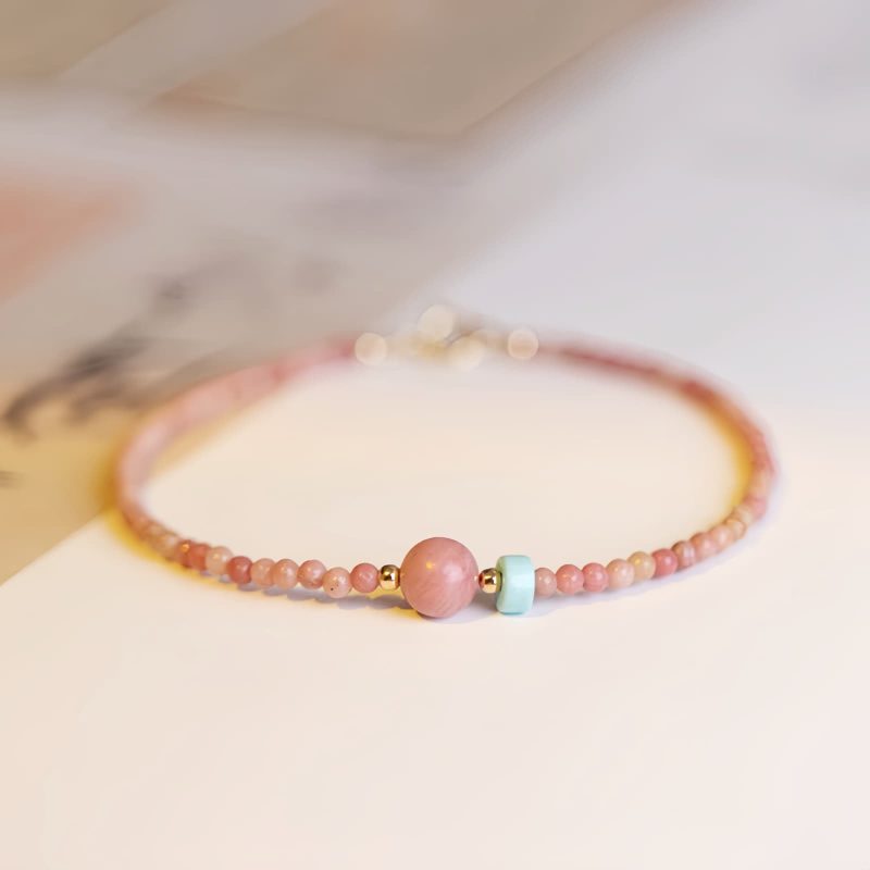 Pulsera de Energía Amorosa con Rodonita Bañada en Oro de 14K 14K Gold Plated Rhodonite Loving Energy Bracelet