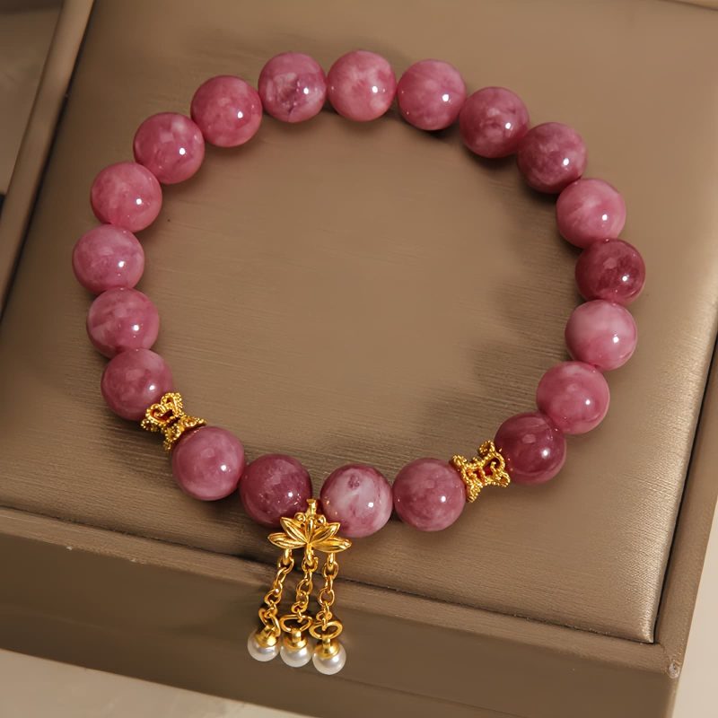 Pulsera de Flor de Loto con Turmalina Rosa Pink Tourmaline Lotus Flower Bracelet