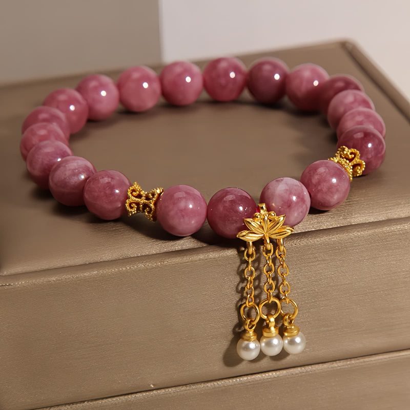 Pulsera de Flor de Loto con Turmalina Rosa Pink Tourmaline Lotus Flower Bracelet