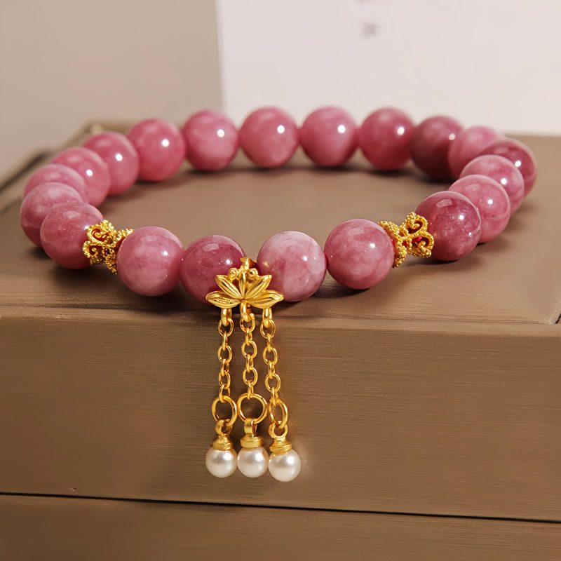 Pulsera de Flor de Loto con Turmalina Rosa Pink Tourmaline Lotus Flower Bracelet