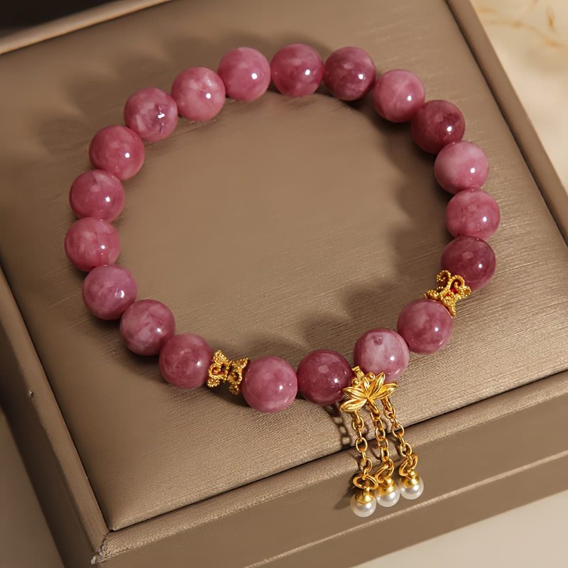 Pulsera de Flor de Loto con Turmalina Rosa Pink Tourmaline Lotus Flower Bracelet
